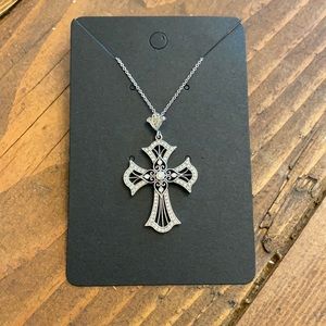 14K White Gold Pave Cross Necklace